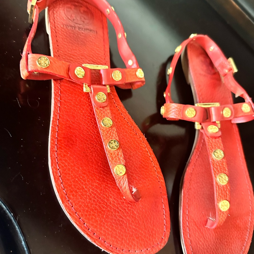 Tory Burch Red Sandals with Gold Details